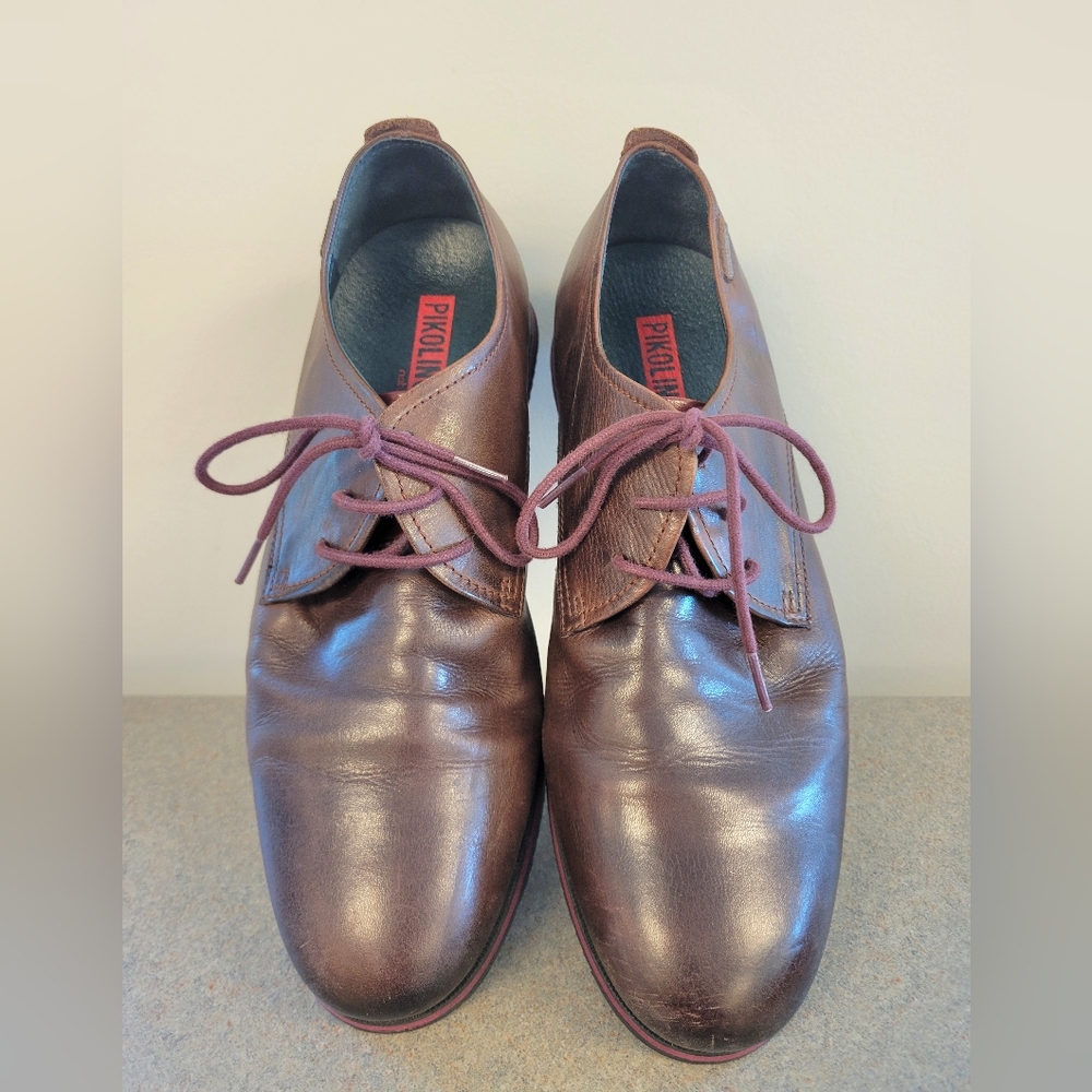 Mens Pikolinos 43 US Size 9 1/2 Wine/Brown Leather Lace-Up Dress Shoes